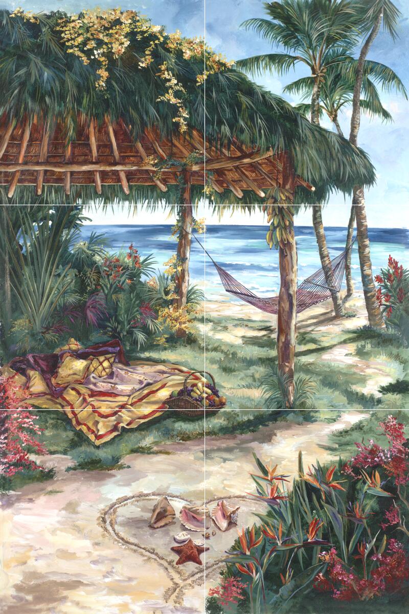 Ceramic Backsplash Tile Mural Beach Scene Seaside Ocean – Treasures Of Coral Cay
