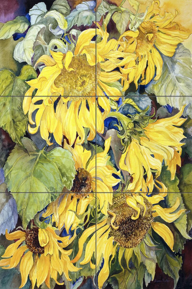 Ceramic Tile Mural Kitchen Backsplash – Cascading Sunflowers – Floral Flower Art