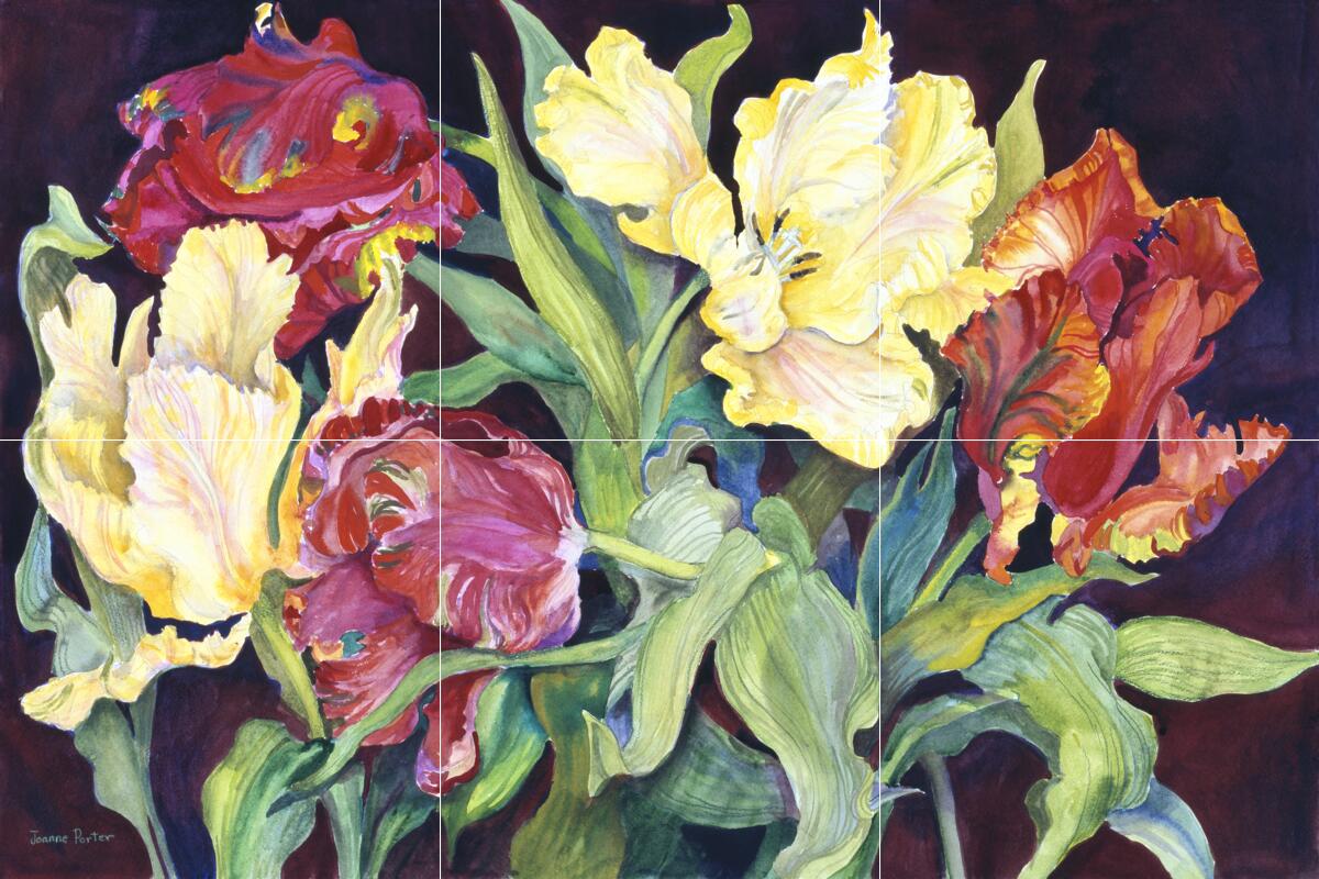 Ceramic Backsplash Tile Mural Floral Flower – Red and Yellow Parrot Tulips